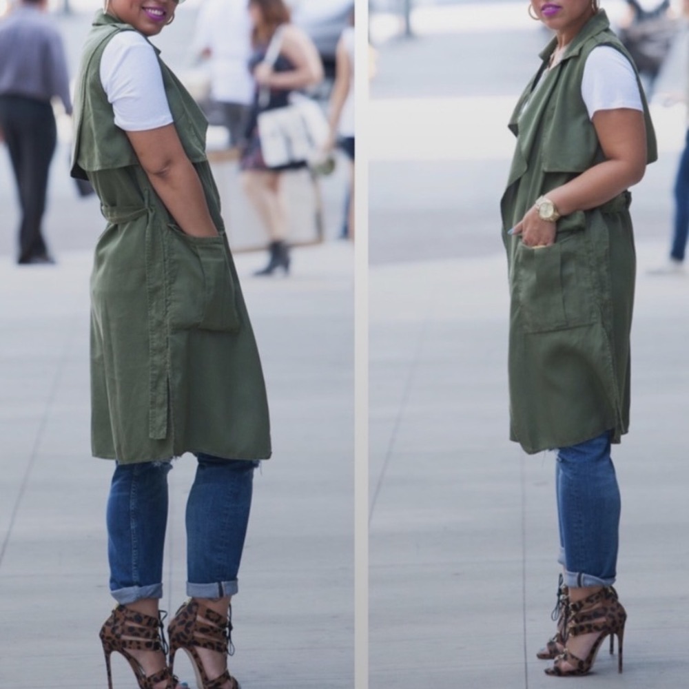 Zara Olive Green Sleeveless Trench Vest